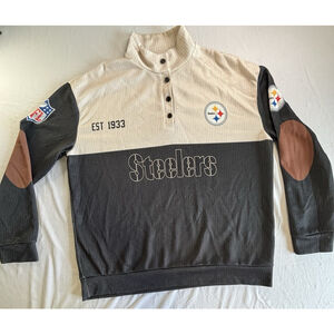 Vintage Pittsburgh Steelers Henley Pullover Sweatshirt XL Elbow Patch 90s